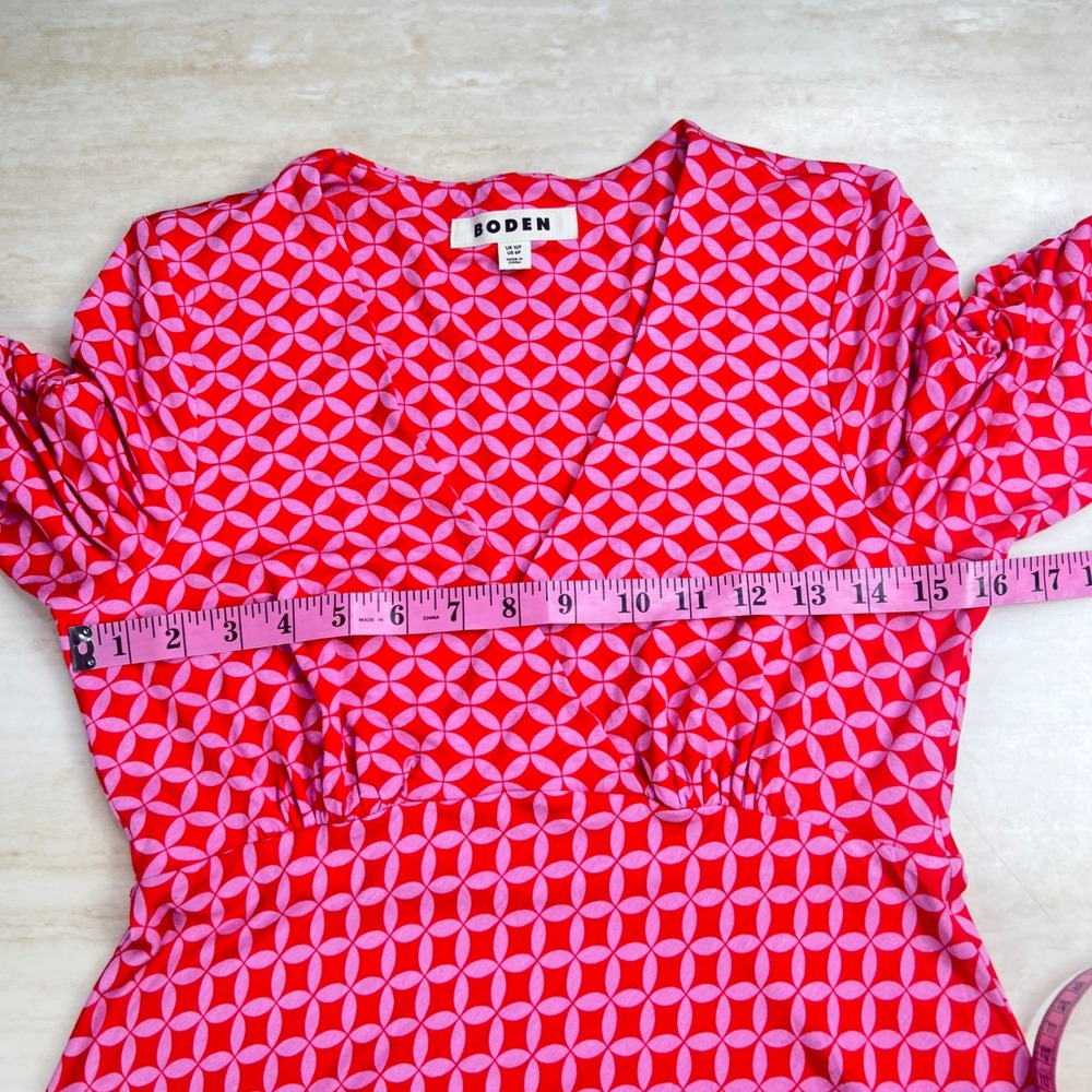 Boden Pink Red Geometric Maxi Dress V-Neck Jersey D0581 Womens 6P - Picture 10 of 10